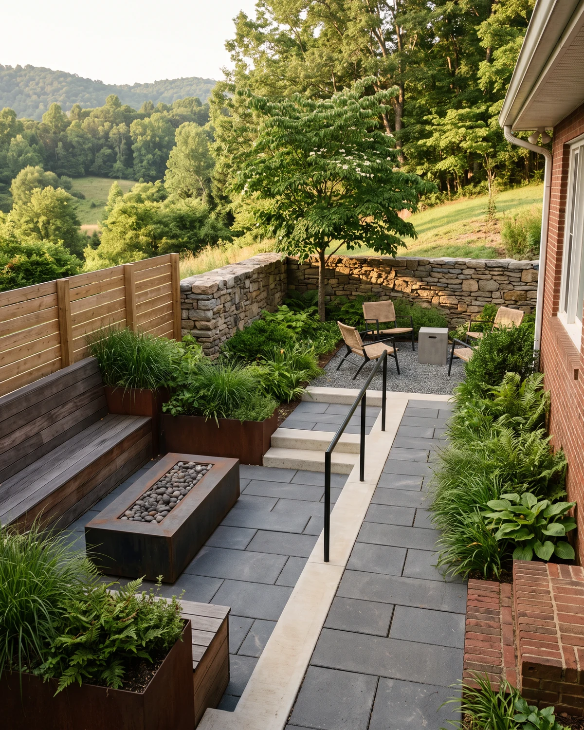 Generated Vinton hardscape planning concept showing a distinct material and outdoor-room inspiration view
