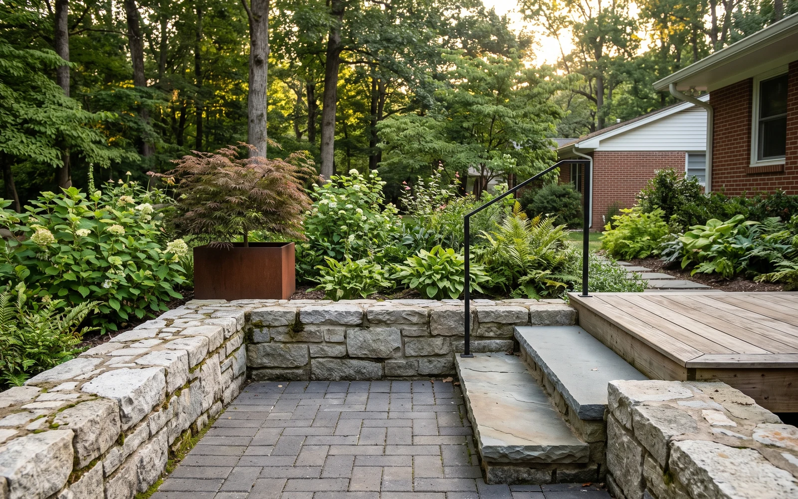 Generated Vinton hardscape planning concept showing a distinct hardscape material and transition detail