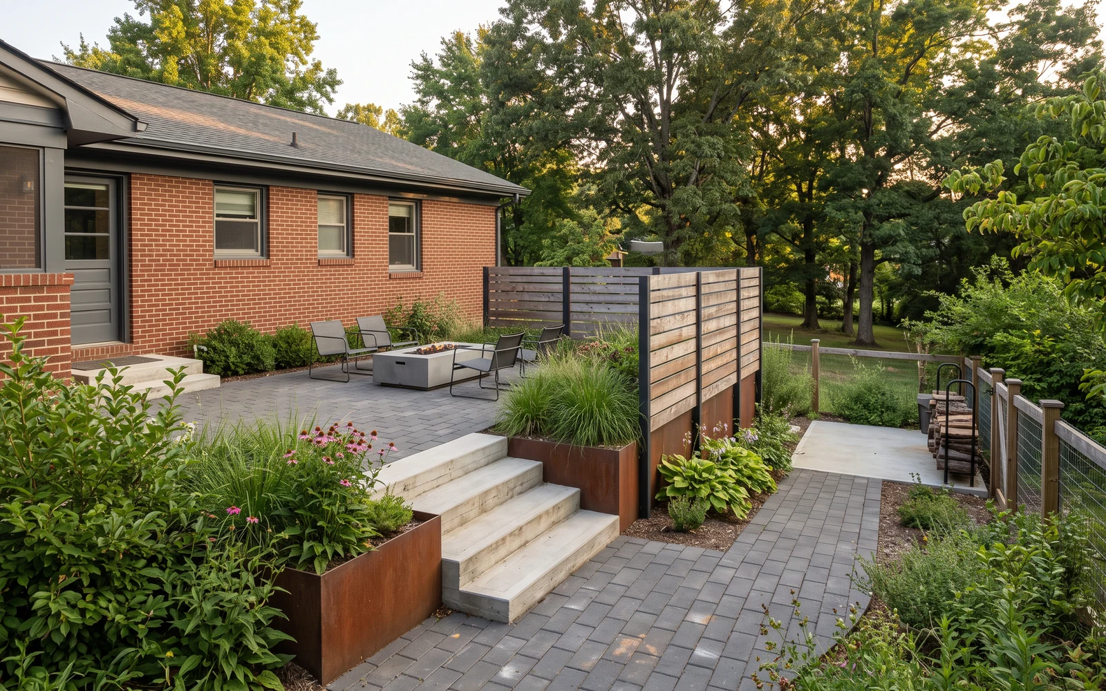 Generated Vinton hardscape planning concept showing a distinct property-context planning view