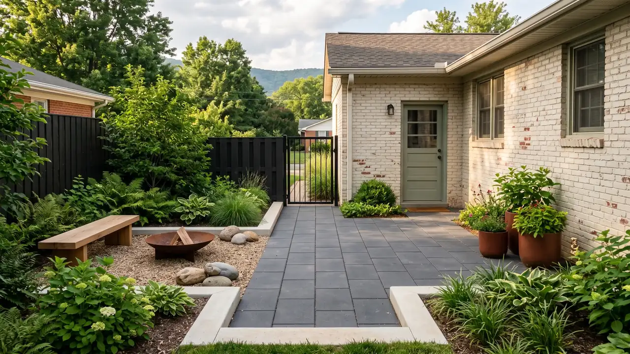 Representative hardscape design showing outdoor paving and landscape layout